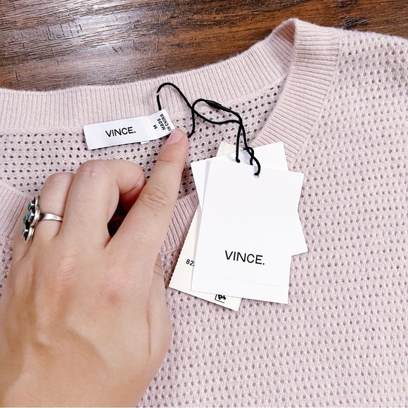 Vince • Layered Perforated Jumper pullover sweater mixed media wool cashmere - Picture 4 of 12